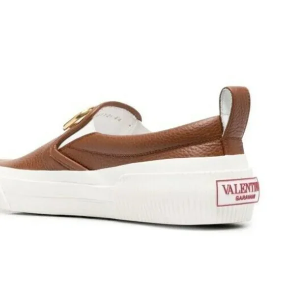 VALENTINO GARAVANI Vlogo Plaque Slip-on Sneakers In Brown - $850 - EU 42 / US 9